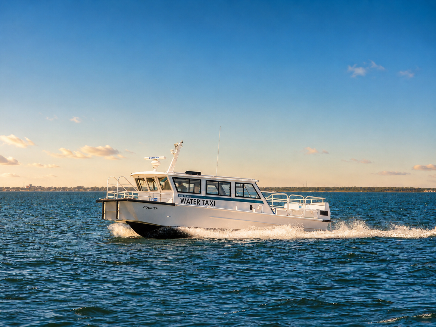 Water taxi underway, or pulling up to a community dock